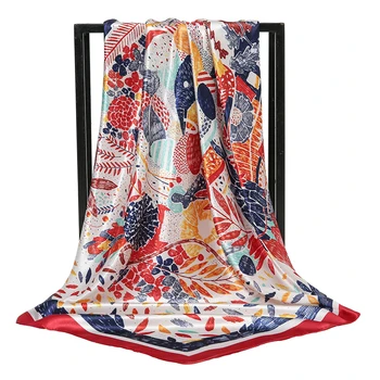 2022 Модный шелковый квадратный шарф для женщин Повязка для волос Мягкий шейный платок Винтаж Хиджаб Цветочный принт Головной платок Женская бандана из пашмины