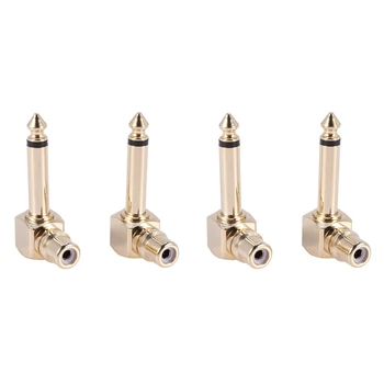 Hot-4-PACK RCA Female Jack To 1/4 inch Mono Male Plug Right Angle Audio Adapter, Gold