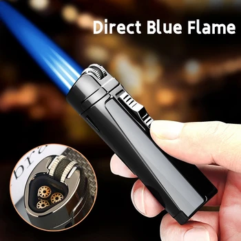  Новые надувные зажигалки Blue Flame Metal Direct Punch Сильная огневая мощь На открытом воздухе Ветрозащитный кемпинг Барбекю Турбо Газовые зажигалки