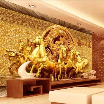 Пользовательские обои 3D фрески papel de parede dragon horse тисненый ТВ фон стены гостиной спальня папье-пейнт 3d обои
