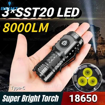  Высококачественный светодиодный фонарик 3 * SST20 18350 Супер яркий фонарик Перезаряжаемый USB-свет Водонепроницаемый с ЗАЖИМОМ CAP для пеших прогулок Кемпинг