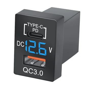 Новое зарядное устройство QC3.0 USB Автомобильное зарядное устройство Разъем PD Type-C Зарядное устройство со светодиодным синим цифровым вольтметром для новой Toyota Quick Charge