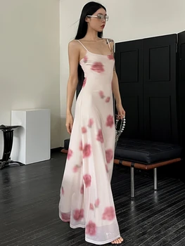 Fairycore гранж элегантное платье миди женское y2k винтажное уличное платье спагетти с высокой талией цветочный принт вечернее платье женское