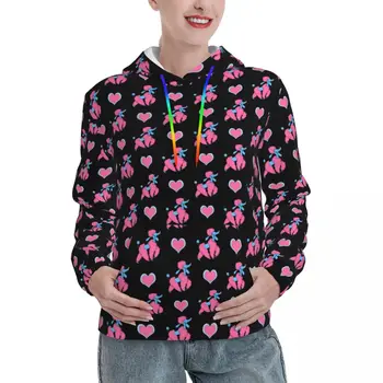 Розовые и синие толстовки с капюшоном Poodle Streetwear Весенние сердечки с принтом Эстетичный пуловер с капюшоном Женские оверсайз свободные толстовки с капюшоном