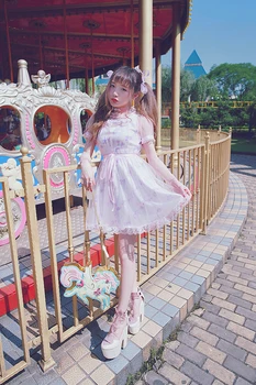 Принцесса милая лолита платье Bobon2 1Платье с принтом единорога/бесплатное кружевное платье с короткими рукавами D1476