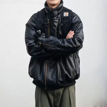 MRMT 2023 Совершенно новый мужской японский воротник с воротником для мотоцикла Кожа Мужское свободное ветрозащитное теплое толстое пальто в корейском стиле