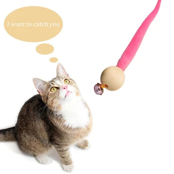 Случайный цвет Подвижный мяч Кошка Игрушка Симуляция Червь Домашнее животное Кошка Интерактивный тизер Жевательный мяч Игрушки со звуком колокольчика