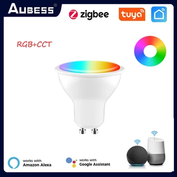 TUYA Zigbee Smart GU10 Лампочка Прожектор RGB + CCT Светодиодная лампочка с регулируемой яркостью Голосовое управление Работа Alexa Google Home Яндекс Алиса
