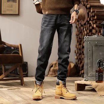 Осень/зима новые мужские свободные винтажные джинсы для ног