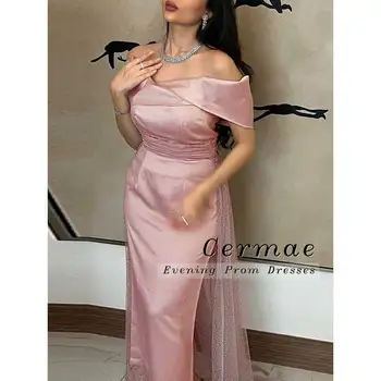 CERMAE Великолепное розовое атласное вечернее платье на одно плечо Sartre Arabia 2023 Женское элегантное свадебное платье для вечеринок