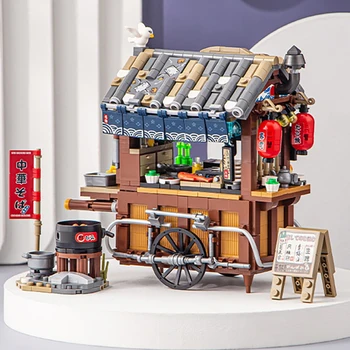 игрушка для детей Киоск с едой Такояки Морепродукты Суши Вино Ресторан 3D Модель DIY Мини-блоки Кирпичи Здание