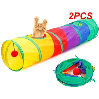 2PCS Cat Tunnel Складная игрушка для домашних животных Fun Kitty Pet Training Интерактивная игрушка с 2 отверстиями для туннеля для щенка, котенка, кролика, игрового туннеля