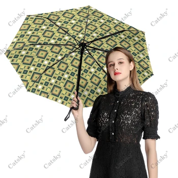  Абстракция Геометрия Линия Зонтик Дождь Женщины 3-складной Полностью автоматический зонтик Защита от солнца На открытом воздухе Инструмент для путешествий Parapluie