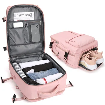 Большой женский дорожный рюкзак для 14-дюймового 15,6-дюймового ноутбука Водонепроницаемая стильная сумка для рюкзака с багажным ремнем и USB-портом для зарядки