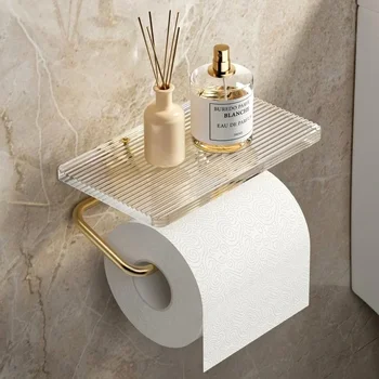 Роскошный золотой держатель для туалетной бумаги с полкой без перфорации акриловый держатель для рулона бумаги Вешалка для салфеток Органайзер для ванной комнаты Аксессуары