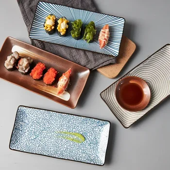 9,8 дюйма Японская обеденная тарелка Керамическая тарелка для суши Рыбная обеденная посуда Прямоугольная бытовая посуда
