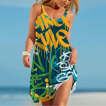 2023 Новая мода Красочное 3D-печатное платье Повседневное комфортное женское летнее платье Гавайское платье для вечеринок темперамент красивое платье