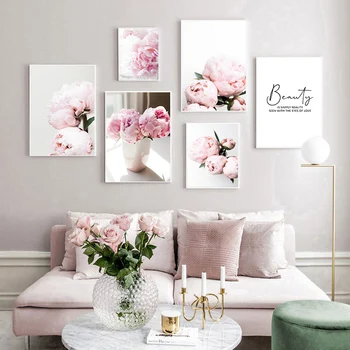 Скандинавский стиль Цветочные картины Ваза Настенные плакаты на стене Розовый холст Картина для гостиной Модульные картины Настенное искусство