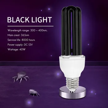 E27 40 Вт УФ Ультрафиолетовый Флуоресцентный Черный Свет CFL Лампочка Лампа 220 В Форма: Прямая Мощность Напряжение: 40 Вт постоянного тока 12 В