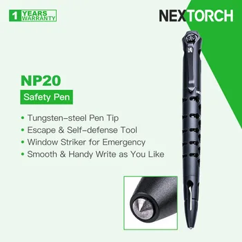 Nextorch NP20 Тактическая/безопасная ручка с наконечником из вольфрамовой стали, килевой полостью, заправкой под давлением воздуха, для письма, самообороны