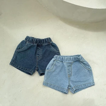 Летняя детская одежда Джинсовые шорты для мальчиков Однотонные повседневные шорты для девочек Детские джинсовые шорты