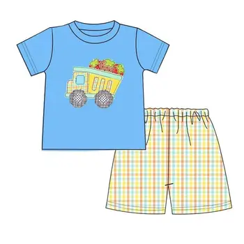 оптовая летняя детская одежда для мальчиков набор грузовик цветочный принт бутик детская одежда