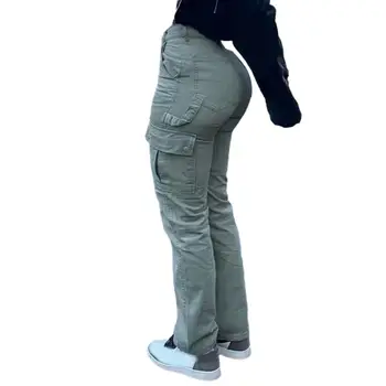 Длинные брюки Брюки на молнии Брюки с планкой Универсальные женские брюки-карго с высокой талией Стильные уличные брюки с несколькими