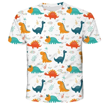 Забавная мультяшная детская футболка с принтом динозавра, летняя повседневная толстовка для девочек с короткими рукавами, удобная толстовка для мальчиков с о-образным вырезом, быстросохнущая