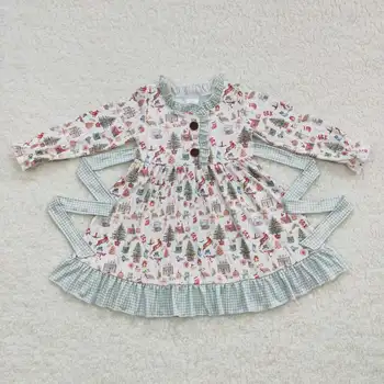 2023 Последняя тенденция RTS Детские зимние бутиковые платья Одежда для малышей с оборками Детское рождественское платье