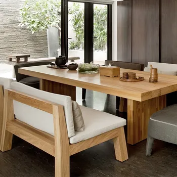 Обеденный стол и стулья из массива дерева, современные прямоугольные большие плиты, длинный стол с оригинальным цветом дерева