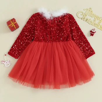 Малыш Девочка Рождественское Платье Санта-Клаус Красная Принцесса Пачка Платье с Повязкой на Голову