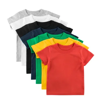 Детская футболка для мальчиков с коротким рукавом 2023 Лето Пуловер с круглым вырезом Хлопок Повседневный Однотонный Симпатичная детская одежда Топы