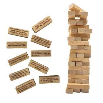 54 штуки Кувыркающаяся башня Игра, Гигантская деревянная штабелированная игра с табло, Ледокол Вопросы Кувыркание