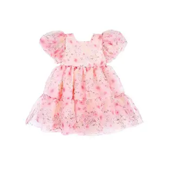 2023 Летнее платье для девочек Бальное платье Пышный рукав Сладкая принцесса Платье Цветочный Детский Детский Одежда Для Девочек