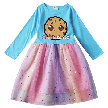 Cookie Swirl C Платье 2022 Весна Осень Платье для девочек Хлопок Мультфильм Рождественское платье для девочек Принцесса с длинными рукавами Розовый Vestdio