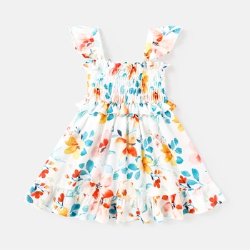 PatPat Малыш Девочка Платье с развевающимися рукавами с цветочным принтом