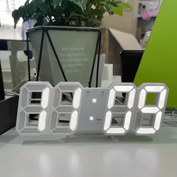 3D светодиодные цифровые часы Светящиеся модные настенные часы Многофункциональные творческие подключаемые USB Электронные часы Украшение дома