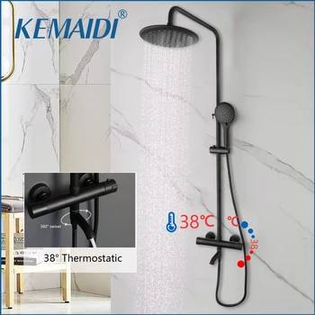 KEMAIDI Термостатический душевой набор Душевая система для ванной комнаты 38 Термостатический черный набор для ванны Душевой набор Квадратный смеситель для душа с дождевым верхом
