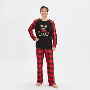  Рождественская семейная пижама Подходящий комплект с принтом письма Топы с длинным рукавом и клетчатые брюки Пижамы