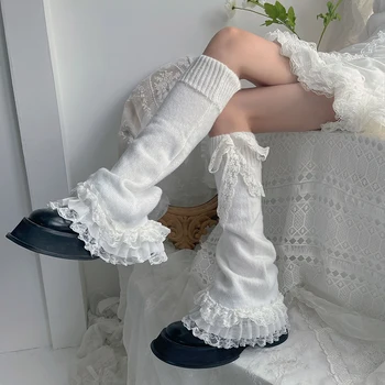 Y2K Lolita Кружевные гетры для ног Сладкие японские носки выше колена Зимние теплые трикотажные чехлы для ног Harajuku Boot Манжеты JK Lolita Sock