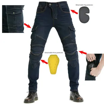  Мотоциклетные штаны против падения с защитным снаряжением Внедорожные гоночные джинсы Водонепроницаемые джинсы из джинсовой ткани