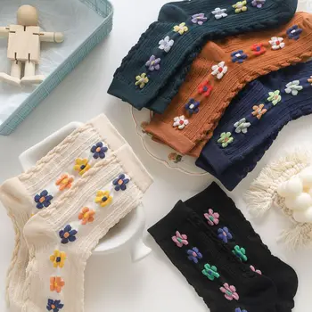 корейский стиль хлопковые носки для женщин студентов осень зима вязание сплошной цвет длинный цветочный твист носки ретро чулки для девочек новый