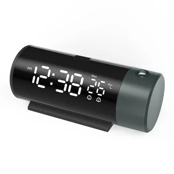 Snooze Вращающиеся часы Проектор Цифровая зарядка Телефон Проекция Будильник Двойной USB Термометр Спальня Светодиодный Прикроватные часы 180 °