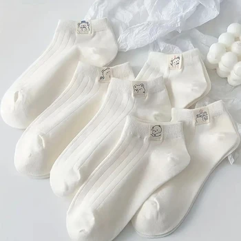5 пар носки женские милые однотонные весна осень мода чисто белый набор высококачественные удобные низкие трубки кавайные носки для щиколотки