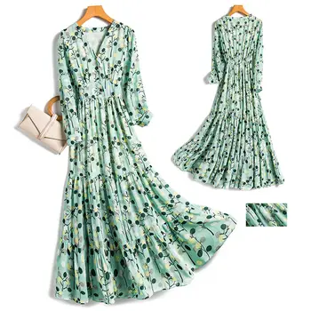 Элегантный большой размер женская одежда весна и осень платье новый корейский свободный принт женские шифоновые цветочные платья с длинными рукавами
