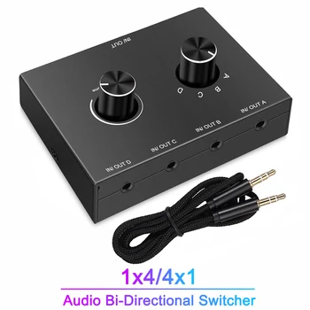 4 Way 3,5 мм Jack Аудио Коммутатор Стерео Двунаправленный Аудио Переключатель Разветвитель Коробка 4 в 1 Выход / 4 В 1 Выход с кнопкой отключения звука