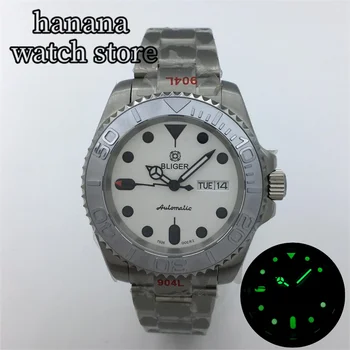 BLIGER 40 мм NH36A Автоматические мужские часы для дайвинга 3.8 Crown Белый циферблат День недели Дата Светящийся AR Сапфировое стекло Jubilee Stra