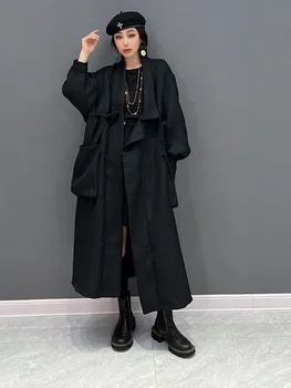 SuperAen 2023 Осень Новая Корейская Мода Длинный Тренч Пальто Женщина Оверсайз Свободный Тренч Для Женщин