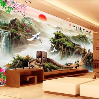 wellyu Индивидуальные большие фрески, стильная атмосфера обустройства дома, китайский стиль, обои для спальни с телевизором Great Wall