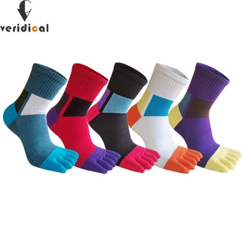 5 пар Мужчина 5 пальцев Короткие носки Спортивные хлопковые полосатые красочные компрессионные впитывающие пот антибактериальные, дышащие носки для пальцев ног